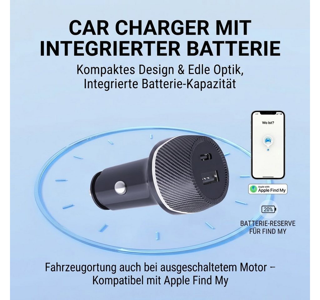 Fyrove Zigarettenanzünder-Verteiler Auto Ladegerät USB, KFZ Ladegerät (kompatibel mit Apple Find My (nur iOS), USB-C, USB 3.0 Typ A zu AV OUT/Digital, 2 USB Ladeanschlüsse Bild 3