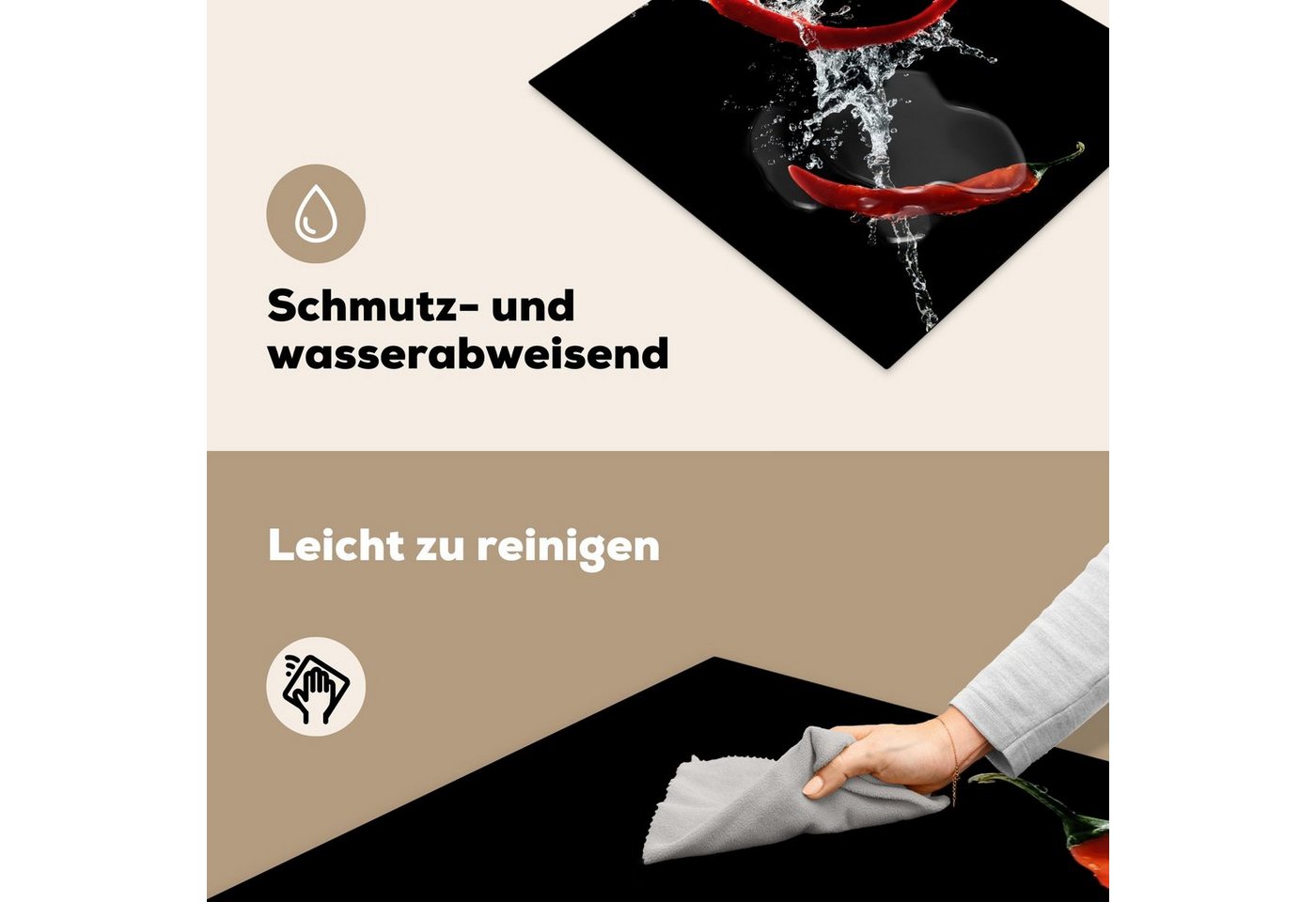 MuchoWow Herd-Abdeckplatte Chilischote - Stilleben - Wasser - Schwarz - Rot, Vinyl, (1 tlg), Ceranfeldabdeckung Küche, Herdabdeckplatte Einteilig, 60x52 cm Bild 5