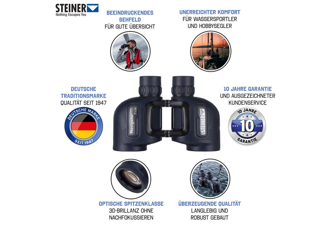 Steiner Navigator 7x50 Fernglas (Marine, Open-Bridge, Wassersport, wasserdicht)