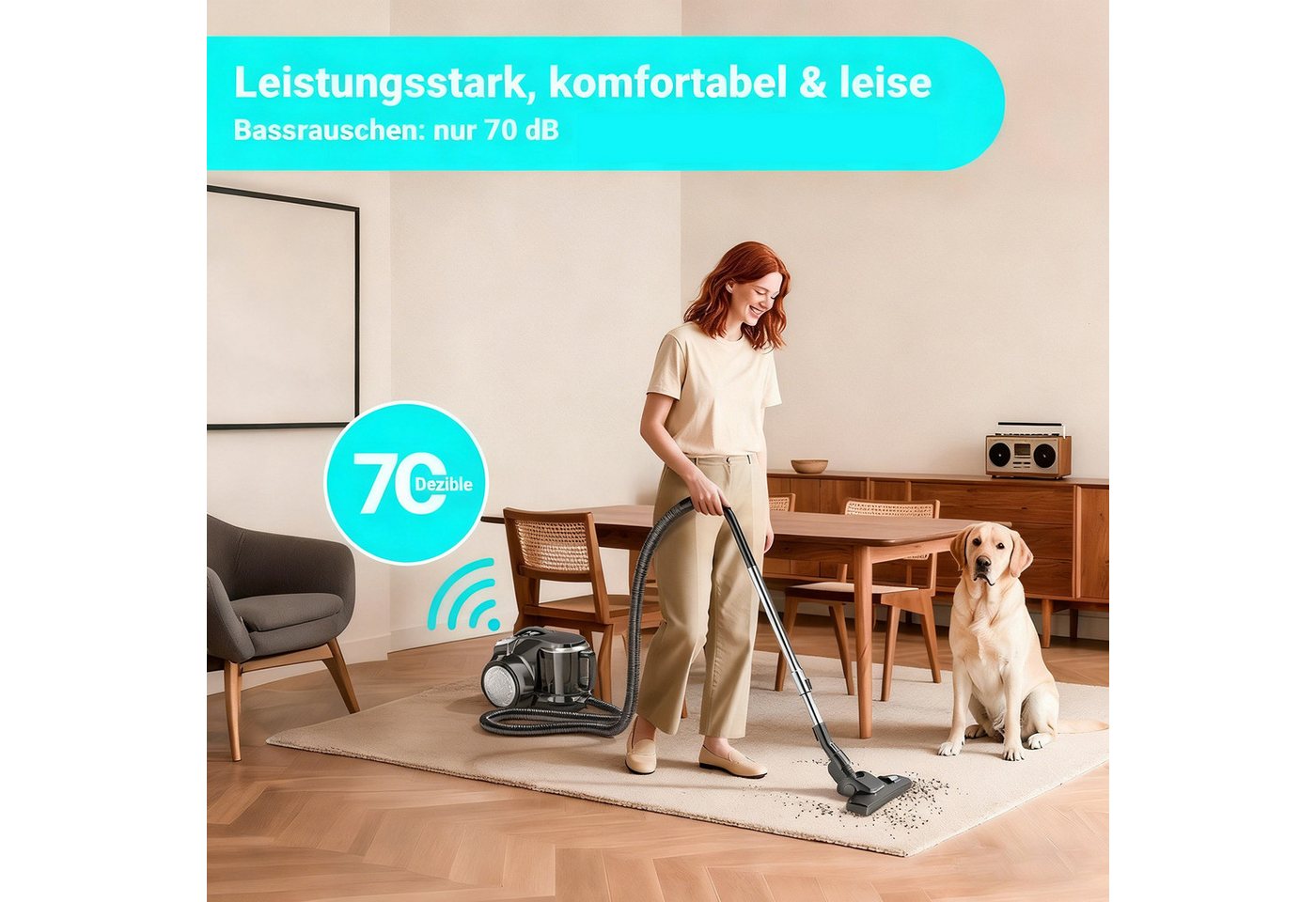 wohnTRAUM24 Bodenstaubsauger Staubsauger mit Beutel, Bodenstaubsauger für alle Bodenbeläge, beutellos, Leicht und tragbar,Starke Saugkraft,Betriebsgeräusch unter 70 Dezibel