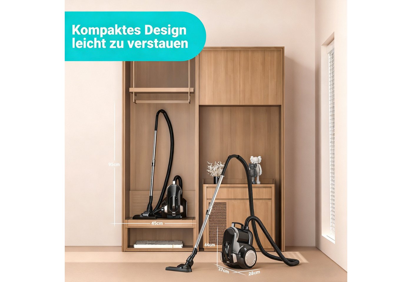 wohnTRAUM24 Bodenstaubsauger Staubsauger mit Beutel, Bodenstaubsauger für alle Bodenbeläge, beutellos, Leicht und tragbar,Starke Saugkraft,Betriebsgeräusch unter 70 Dezibel Bild 3