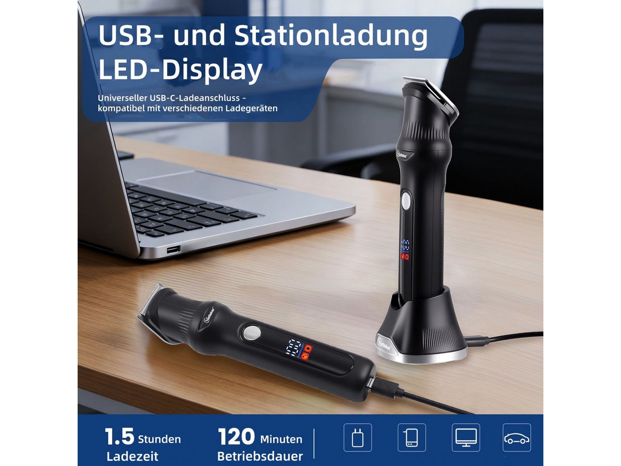 HATTEKER Bartschneider HT-6503, Haarschneider, Rasierer & Nasenhaartrimmer, 3-in-1 Herren-Pflegeset Bild 3