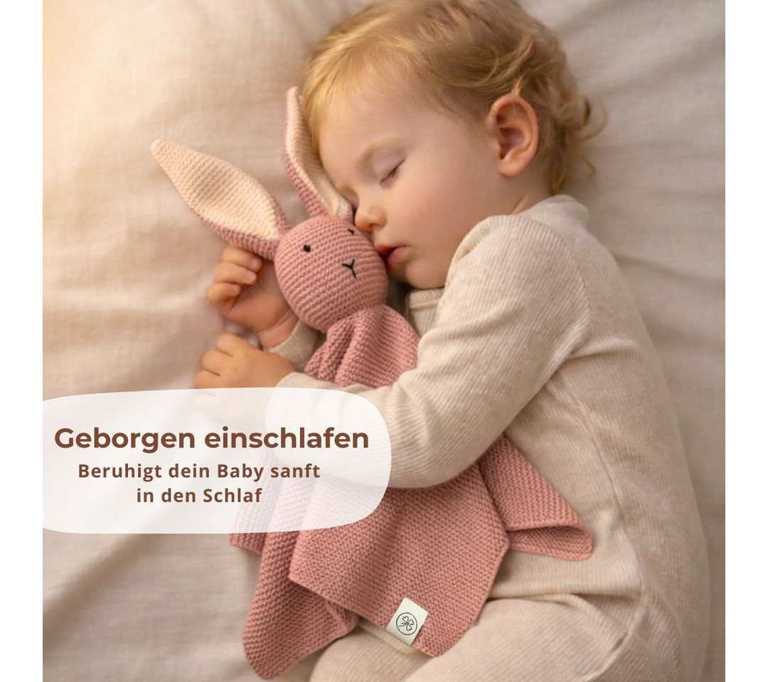 DIKOS Kuscheltuch SCHMUSE-Hase mit Söckchen 100% Bio-Baumwolle PREMIUM Geschenkset, (Strick-Set, Schmusetuch mit süßem Hasen - ideal als erster Kuscheltier), Geschenk zur Geburt, Babygeschenk, Erstausstattung Neugeborene Bild 2