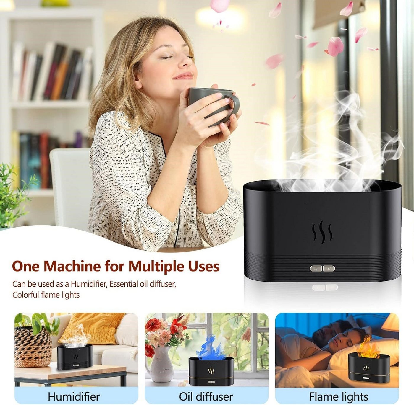 AURIVION Luftentfeuchter 3-in-1 Flammen Luftbefeuchter 180ml mit Aroma Diffuser, für 125 m³ Räume, Entfeuchtung 0,36 l/Tag, Tank 0,18 l, Aromadiffusor mit 7 Farben, Flammennebel & Auto-Abschaltung Bild 2