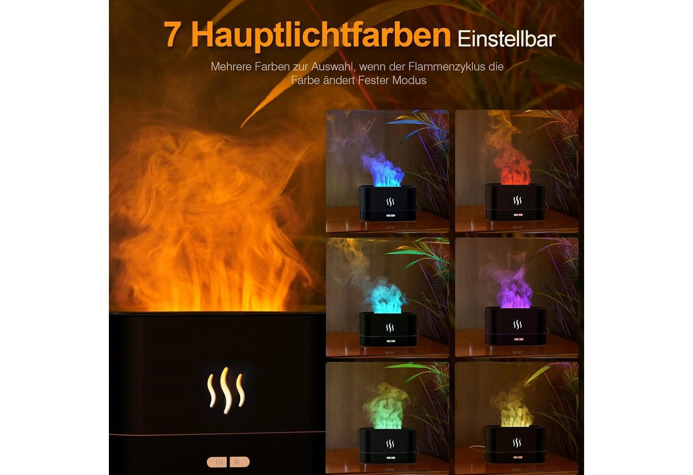 AURIVION Luftentfeuchter 3-in-1 Flammen Luftbefeuchter 180ml mit Aroma Diffuser, für 125 m³ Räume, Entfeuchtung 0,36 l/Tag, Tank 0,18 l, Aromadiffusor mit 7 Farben, Flammennebel & Auto-Abschaltung Bild 4