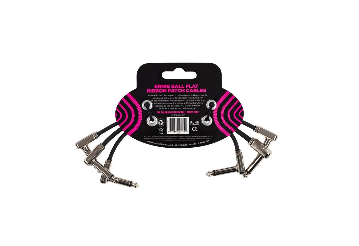 Ernie Ball Audio-Kabel, EB6221 6" Flat Ribbon Patch Cable 3-Pack 15 cm - Stereo Patchkabel Bild 2