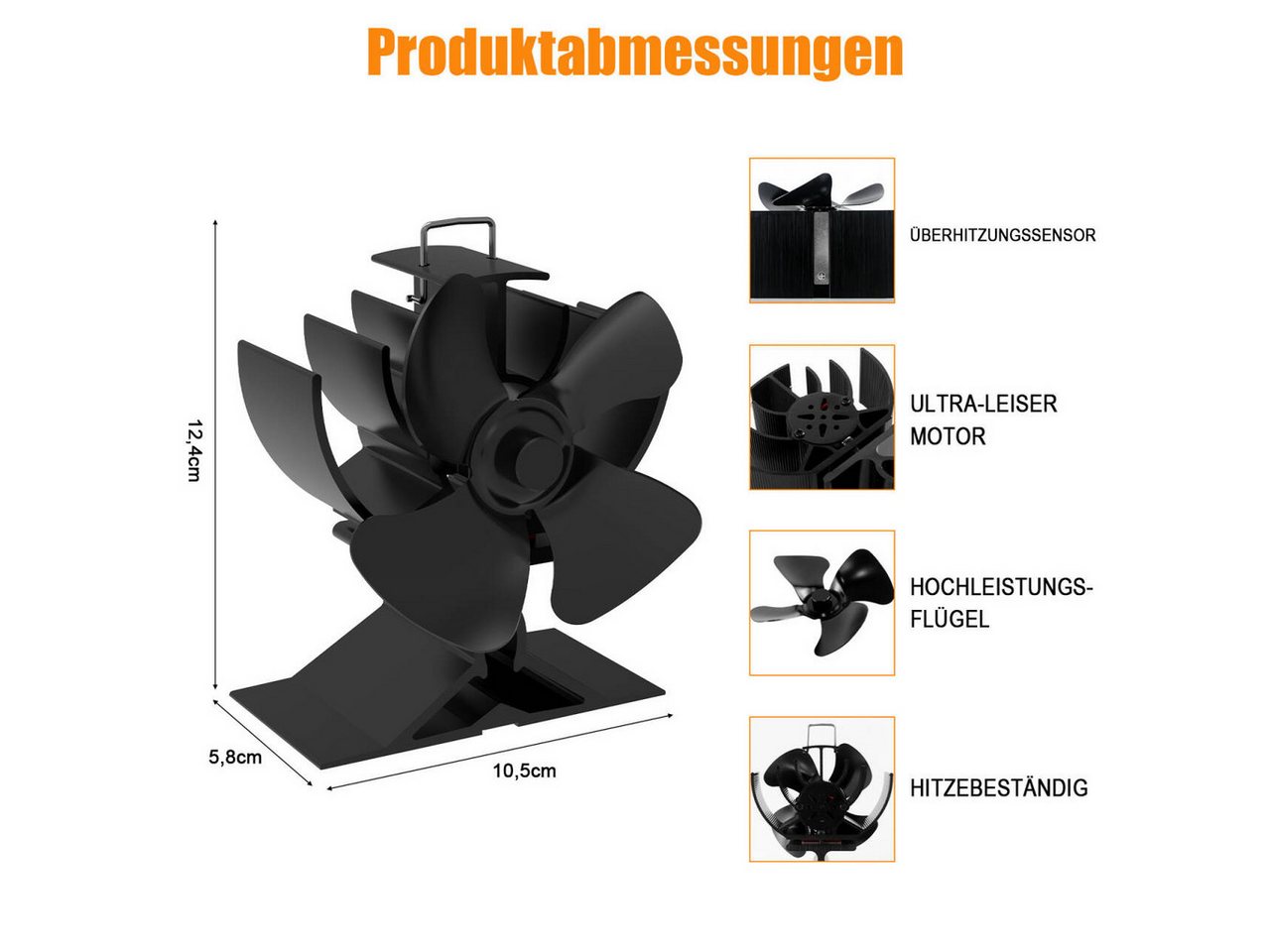 SunJas Kaminventilator 4 Flügel Ofenventilator Ohne Strom, Wärmebetriebener, Leiser, Mini Kaminlüfter,Umweltfreundlich für Pellet/Holzbrenner/Kamin Bild 4