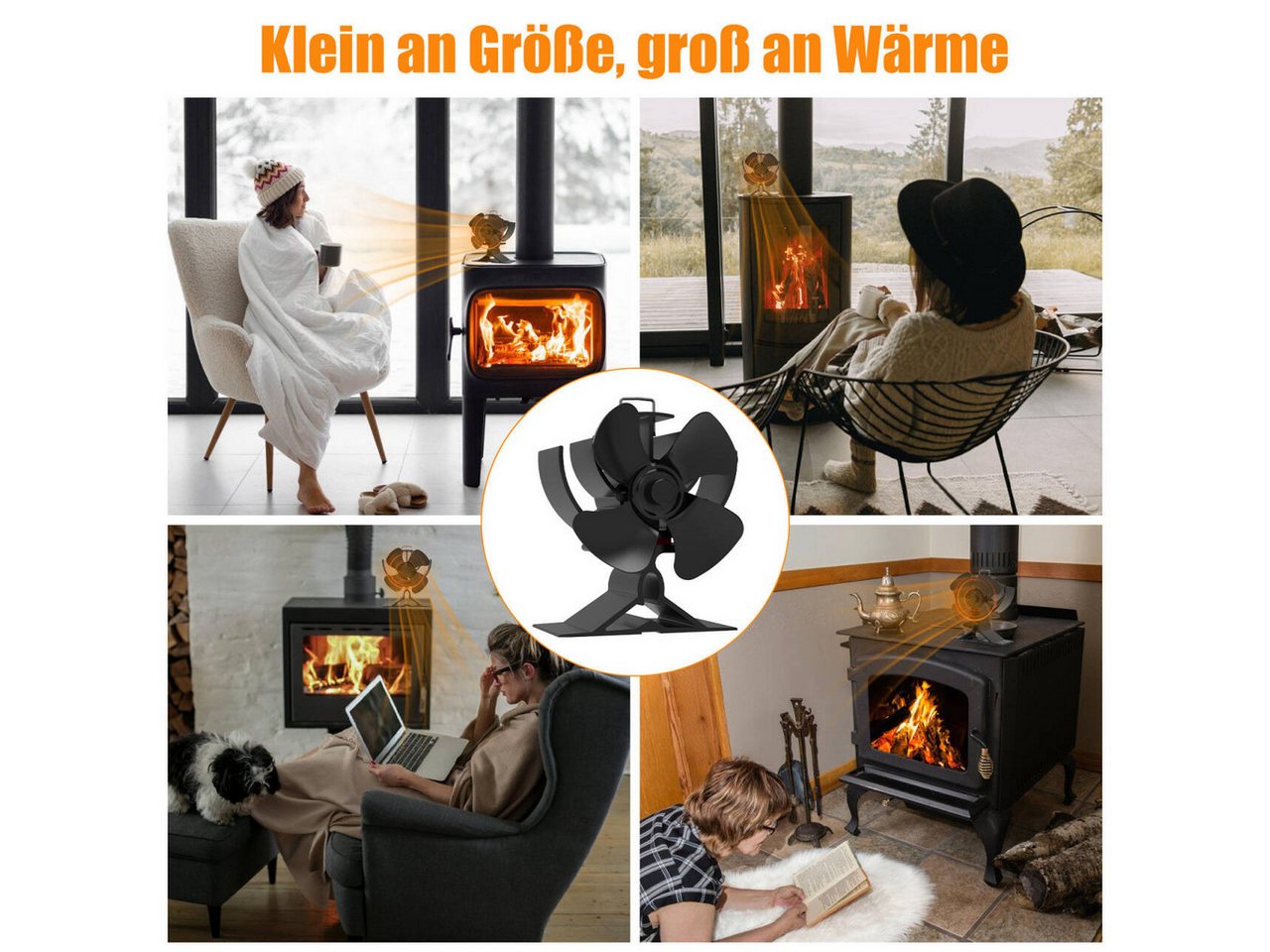 SunJas Kaminventilator 4 Flügel Ofenventilator Ohne Strom, Wärmebetriebener, Leiser, Mini Kaminlüfter,Umweltfreundlich für Pellet/Holzbrenner/Kamin Bild 5