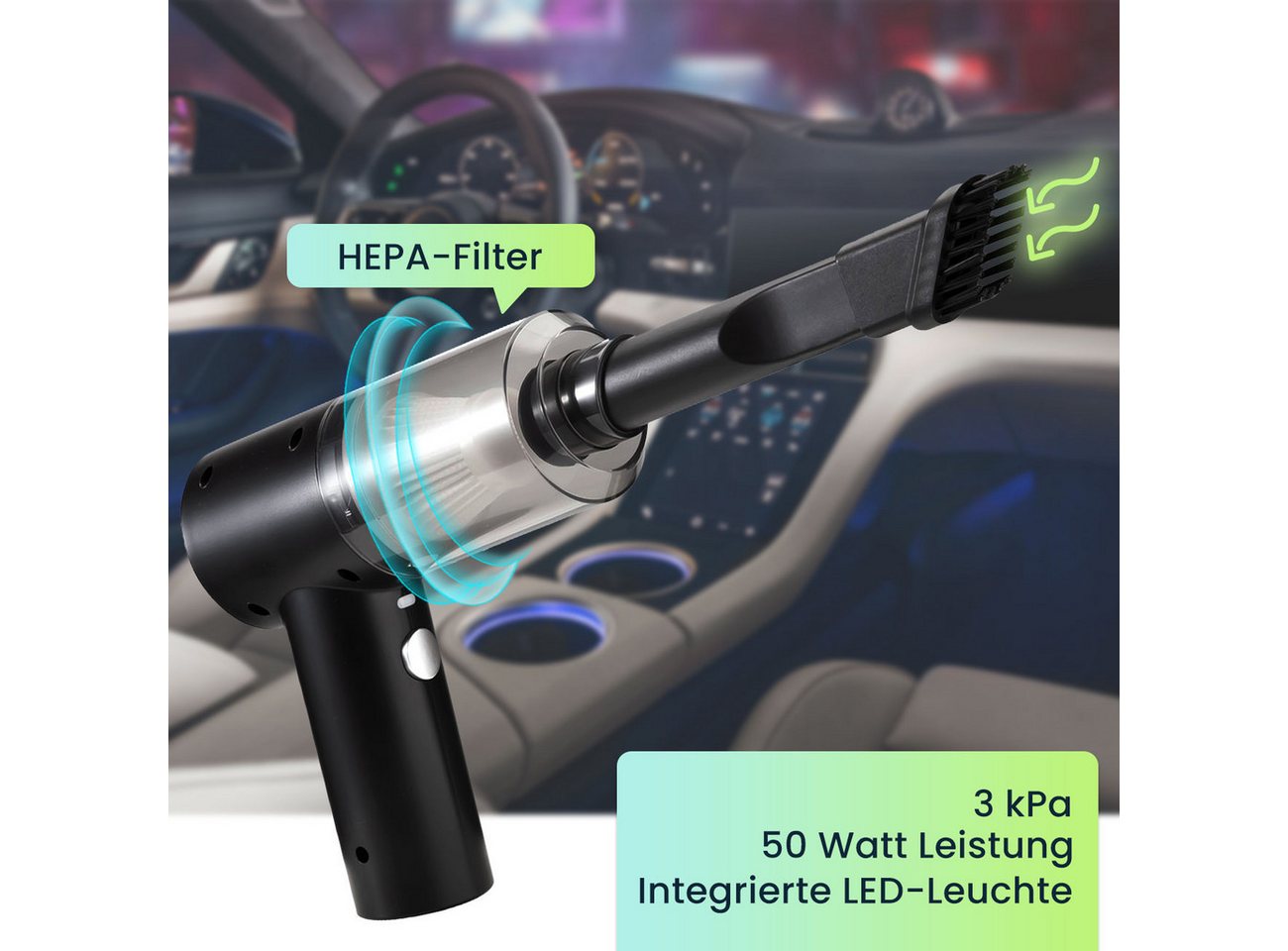 Casativo Akku-Handstaubsauger Akku-Handstaubsauger 50W mit LED & HEPA-Filter 3kPa Saugkraft Schwarz, 50 W, beutellos, Minisauger kabellos/15 Min. Laufzeit/leicht (310 g)/80db Bild 3