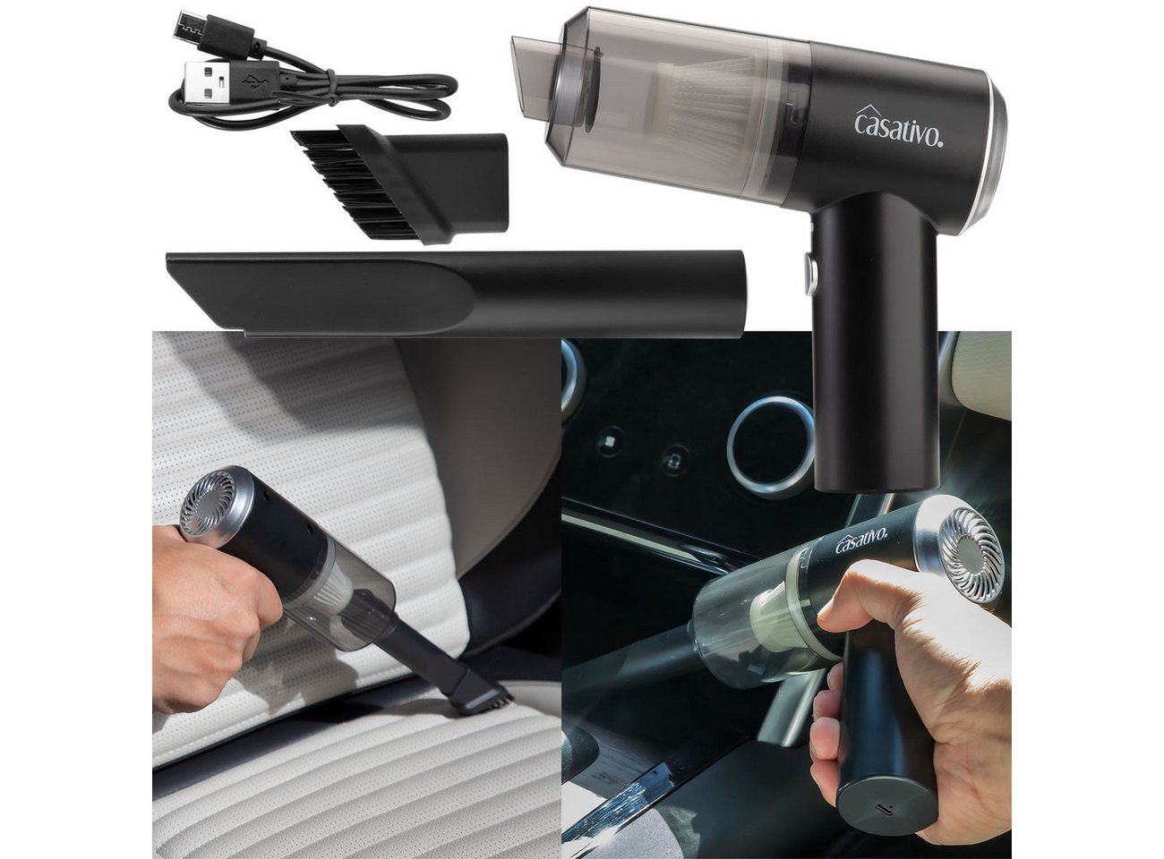 Casativo Akku-Handstaubsauger Akku-Handstaubsauger 50W mit LED & HEPA-Filter 3kPa Saugkraft Schwarz, 50 W, beutellos, Minisauger kabellos/15 Min. Laufzeit/leicht (310 g)/80db Bild 4