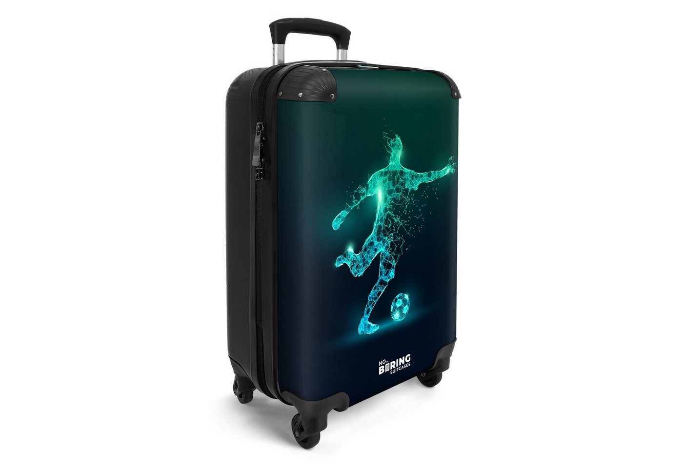 NoBoringSuitcases.com© Kinderkoffer Fußballer kickt mit Gewalt in digitaler Form 55x35x20cm, Handgepäck Koffer, Hartschalenkoffer Kinder, Reisekoffer Jungen