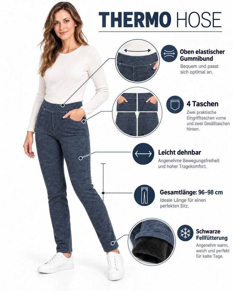 Kendindza Collection Thermohose Damen Winter gefüttert warm Thermoleggings Winterhose Stretch gefütterte Thermo Hose, Thermo Leggings Winter mit Gummibund Bild 3