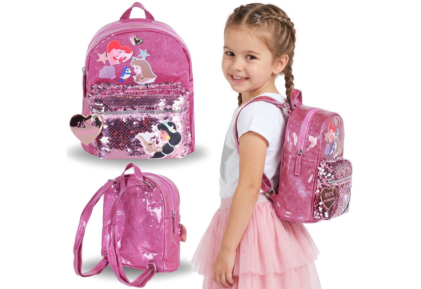 Disney Princess Schulrucksack DISNEY Prinzessinnen glänzender Rucksack für Mädchen, 22 x 10 x 19 cm Bild 3