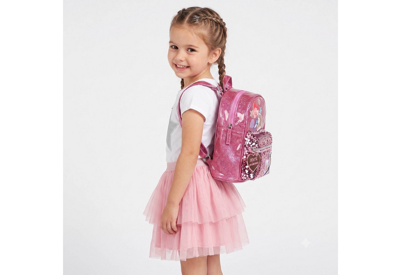 Disney Princess Schulrucksack DISNEY Prinzessinnen glänzender Rucksack für Mädchen, 22 x 10 x 19 cm Bild 5