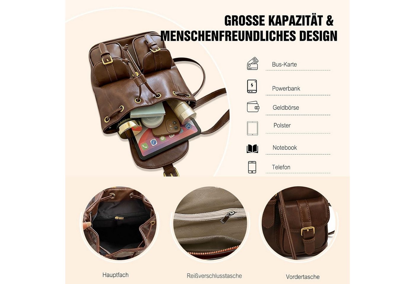 inschimmer Cityrucksack Rucksack Damen klein Tagesrucksack für Pendeln Reise Schule Daypack