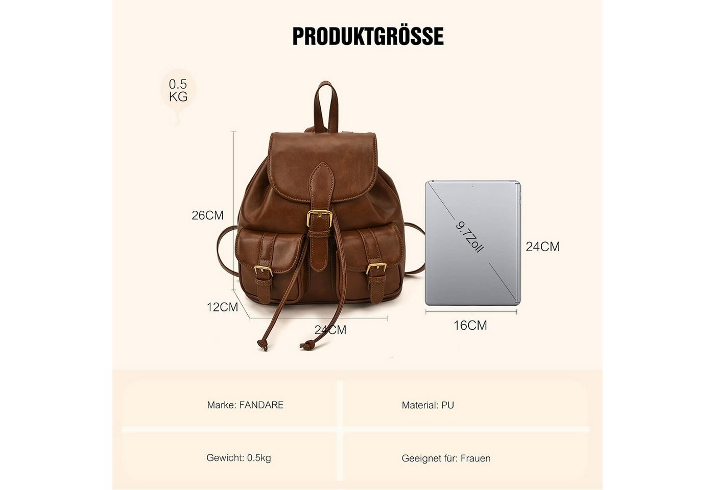 inschimmer Cityrucksack Rucksack Damen klein Tagesrucksack für Pendeln Reise Schule Daypack Bild 2