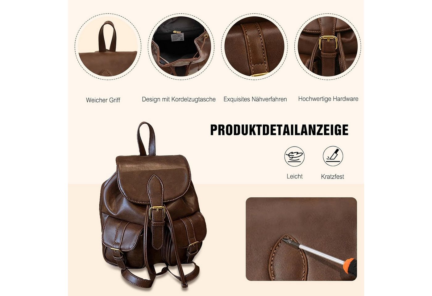 inschimmer Cityrucksack Rucksack Damen klein Tagesrucksack für Pendeln Reise Schule Daypack Bild 4