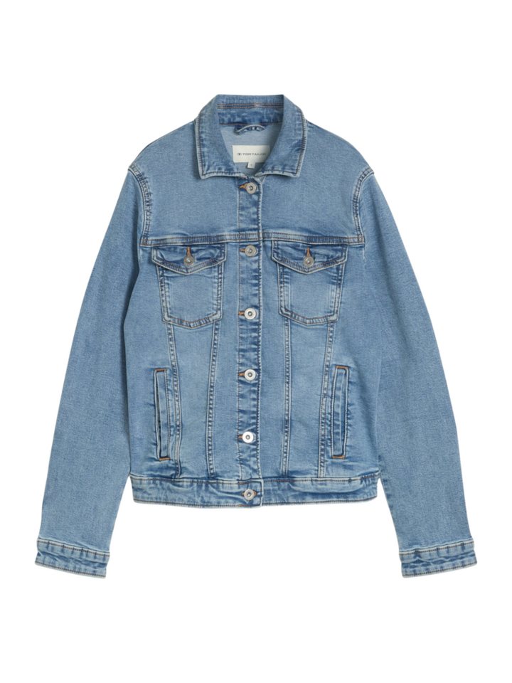 TOM TAILOR Jeansjacke N blau,Casual,Baumwolle,Washed,Umlegekragen,Lang,Regular Fit