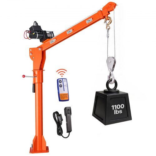 VEVOR Pickup-Kran Ladekran mit 12V Elektrischer Seilwinde 499kg Tragkraft, Hebekran für Werkstatt Lager, Kohlenstoffstahl, Teleskopausleger, 360° Drehkranz, Kabellose & Kabelgebundene Fernbedienungen