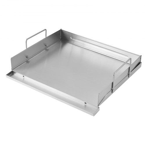VEVOR Plancha Grillplatte 457 x 406 x 90 mm aus Edelstahl mit Doppelgriff, für Gasherde & Grills, Abnehmbare Seitenwände für Offene Grillfläche (455 x 365 mm), mit Spritzschutz für Camping & Picknicks