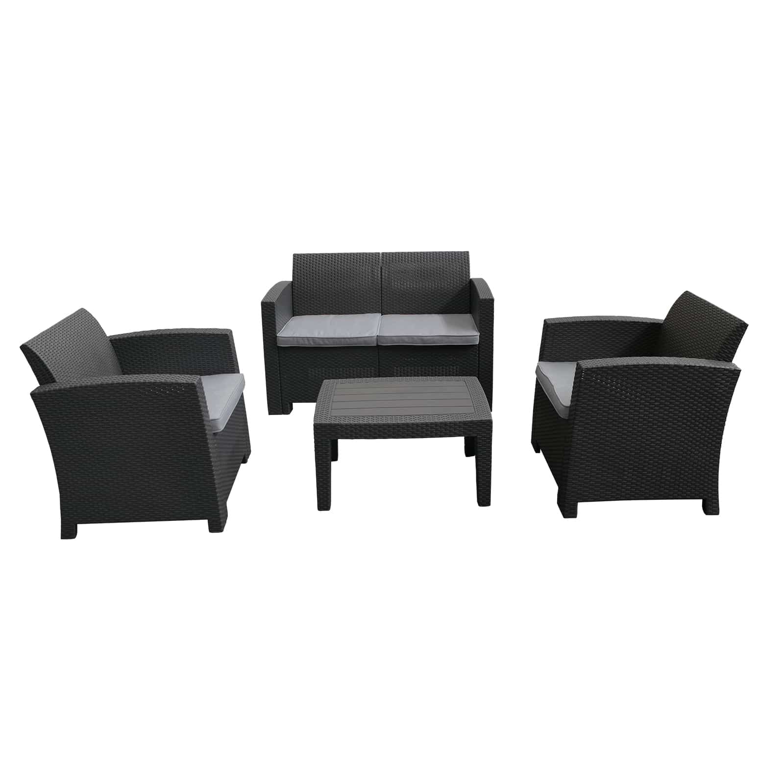 Gartenset Chillvert Siena Harz 1 Sofa+ 2 Sesseln + 1 Tisch Grau/anthrazit