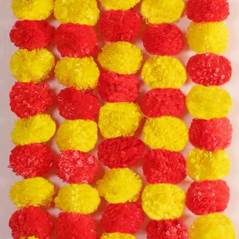 5 Pack 1.4m Halloween Diwali Pooja Marigold Garland Wedding Fireplace Decoration Artificial Flower Garland Christmas Flowers Autumn Festival Decoration - Yellow