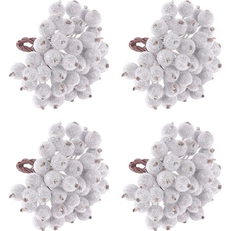 160pcs Frosted Silver Fruit Berry Holly Christmas Flowers Artificial Flowers Berry Christmas Tree Flower Decorations, Christmas Table Flower Decoration (frosted Silver - 160pcs)