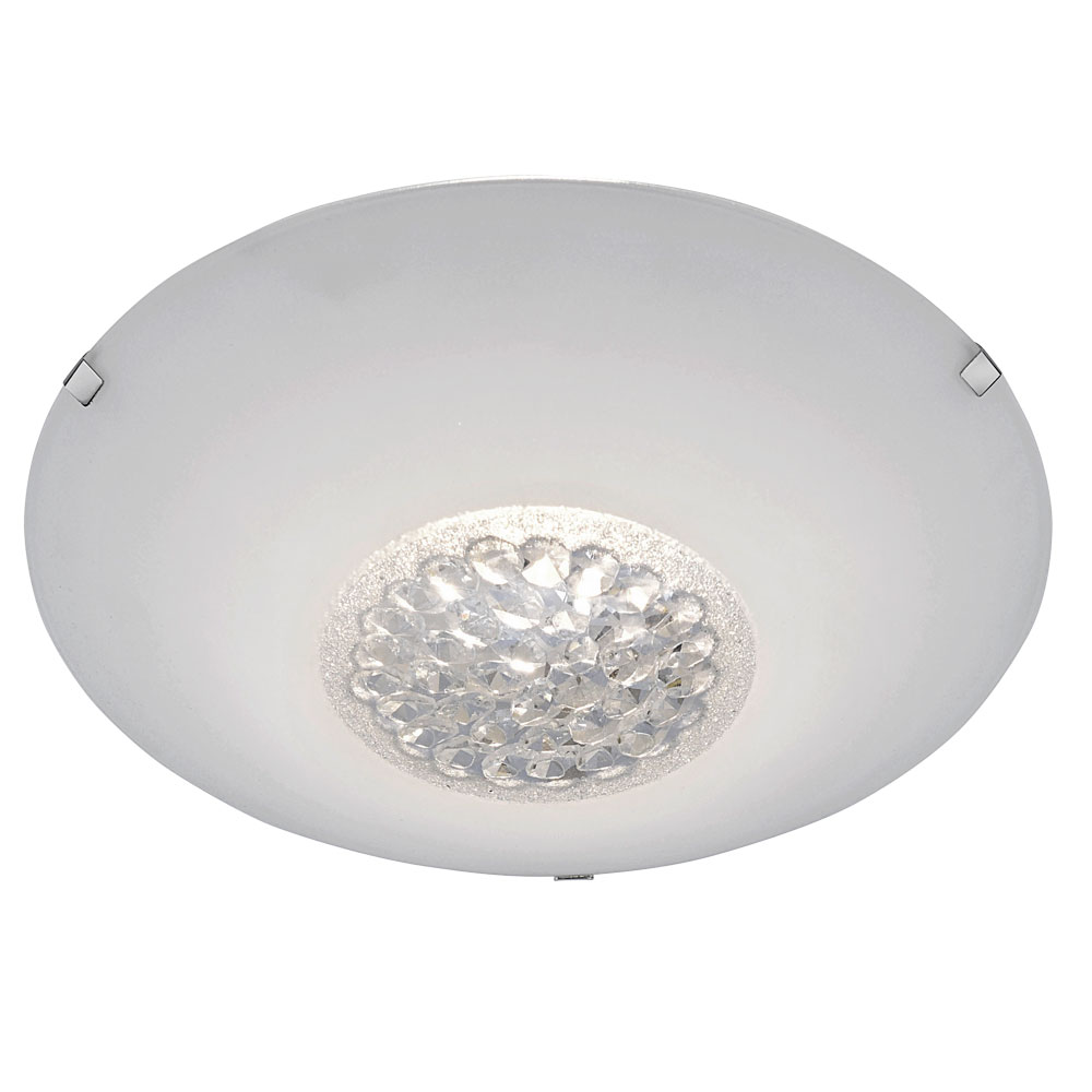 Etc-shop - Deckenleuchte Dimmbar Deckenlampe Glas Weiß Wohnzimmerleuchte Kristalle, Metall, Switch Dimmer, Led 8w 350lm Warmweiß, Dxh 25x9 Cm