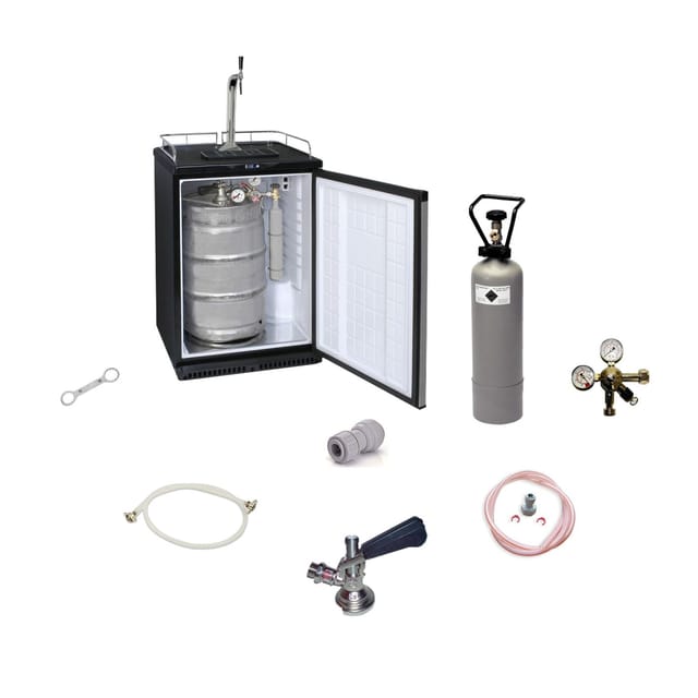 Komplett Set - Fassbierkühlschrank bis zu 50L Fässer (Bierbar) - inkl. Schanksäule Elegant und Kompensatorhahn, Zapfkopf:NC Adapter