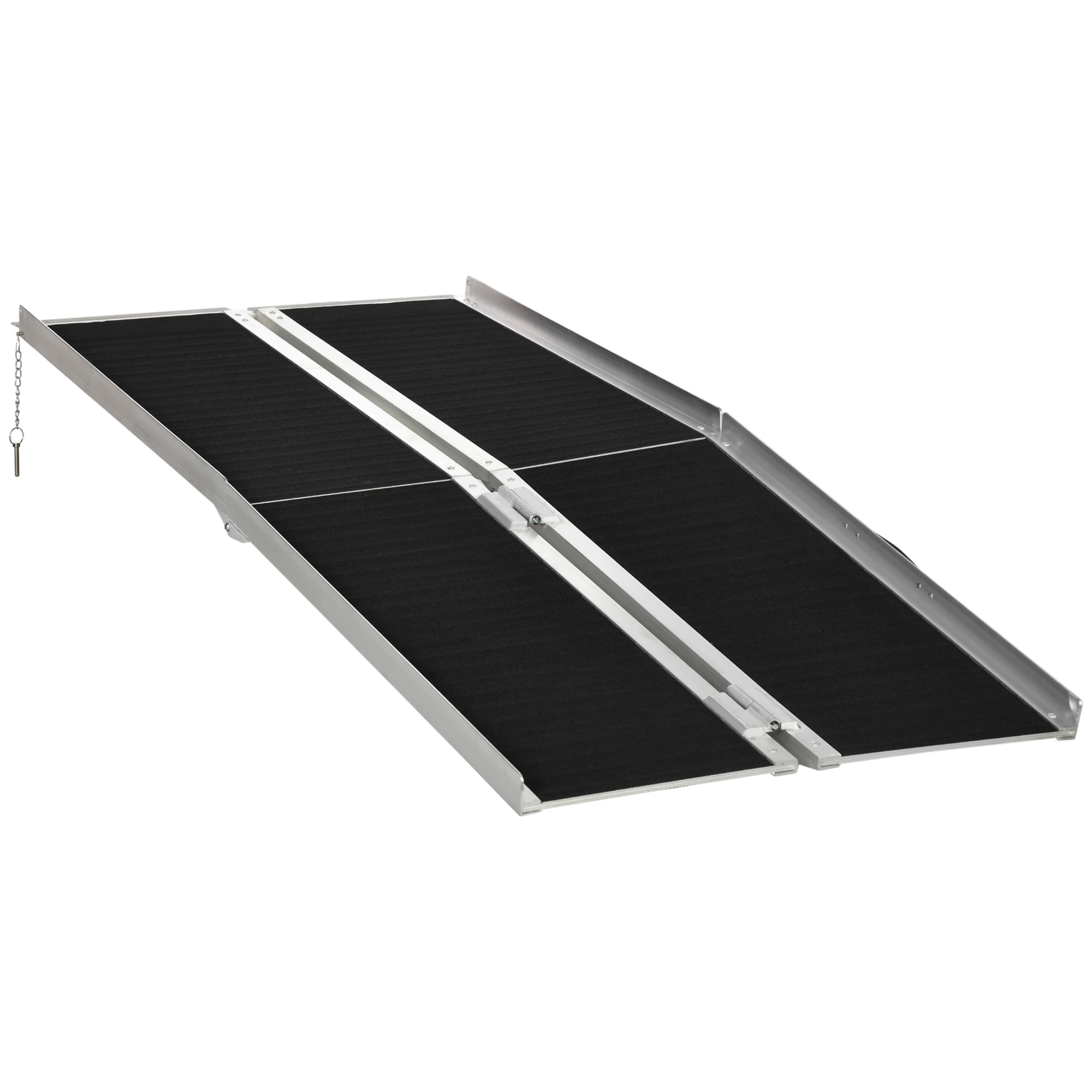 Klappbare Rollstuhlrampe, Rutschfest Mit Sicherheitskanten, Max. Belastung 270 Kg, Schwarzes Aluminium, 183 X 73,5 Cm