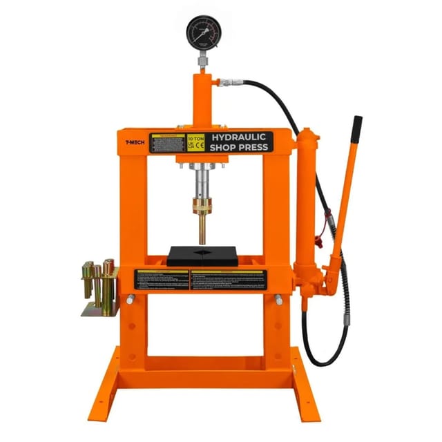 Hydraulische Werkstattpresse 10 Tonne Tisch- Bodenaufstellung Pulverbeschichteter Stahl Abnehmbares Manometer Handpumpe Einstellbarer Arbeitsbereich