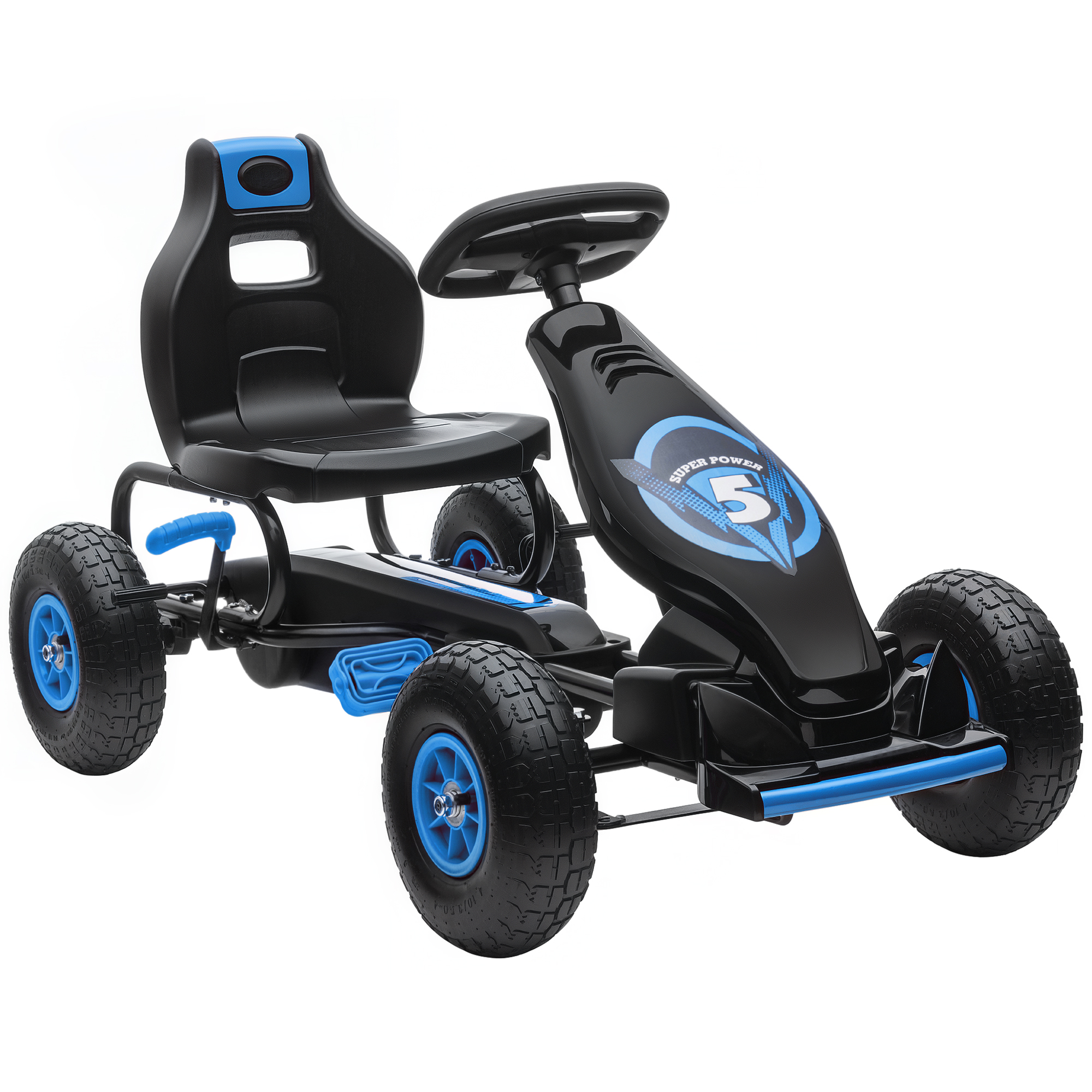 Kinder-tret-go-kart, Verstellbarer Sitz, Für Drinnen Und Draußen, Ab 5 Jahren, Blau Und Schwarz, 121 X 58 X 61 Cm