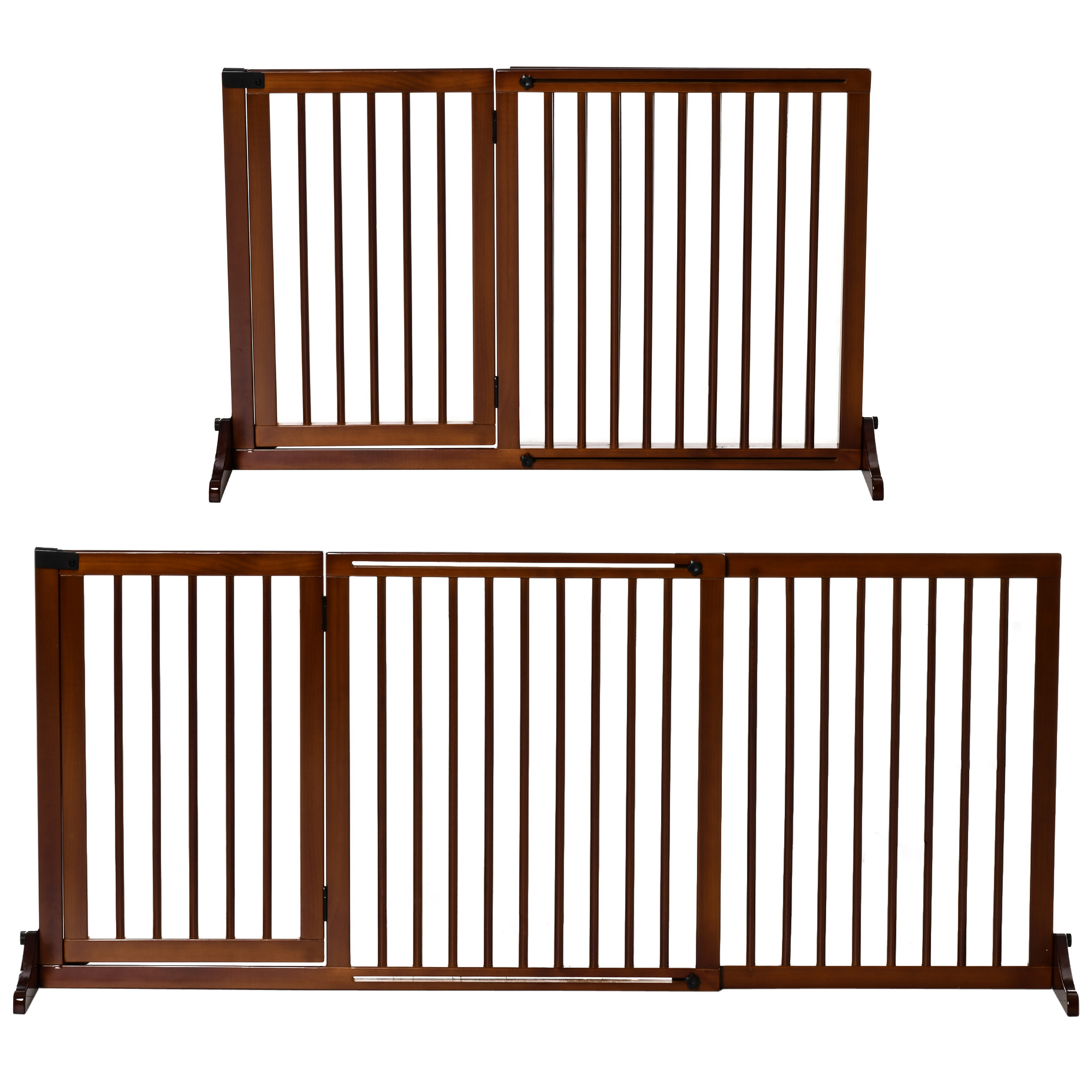 Pawhut Hundesicherheitsgitter, 3 Holzpaneele, 113–166 X 71 Cm, Verstellbar Für Türen, Küche, Flur, Treppenhaus, Braun