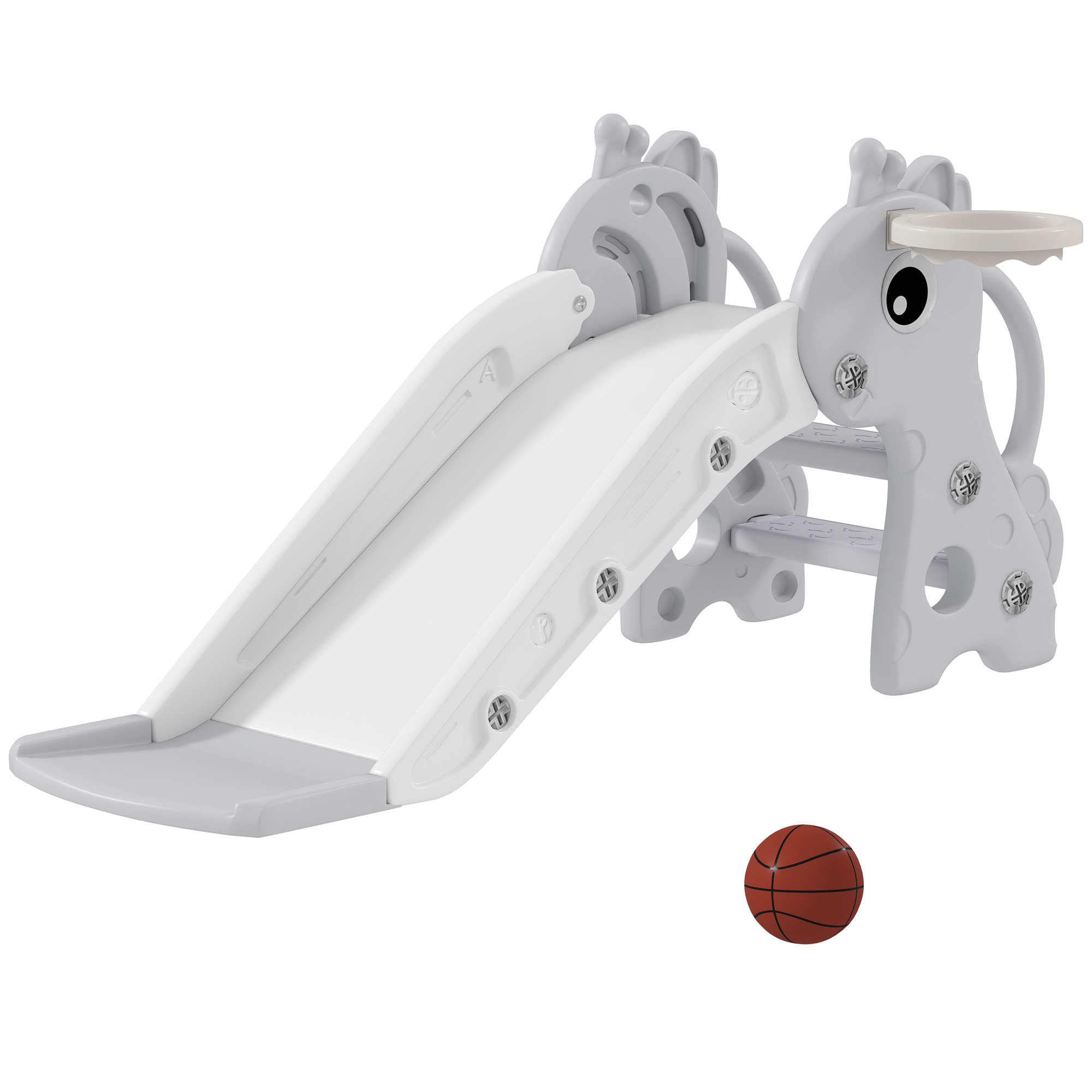 Aiyaplay 3-in-1 Kinderrutsche Mit Basketballkorb Und Ball, Giraffenform, Grau