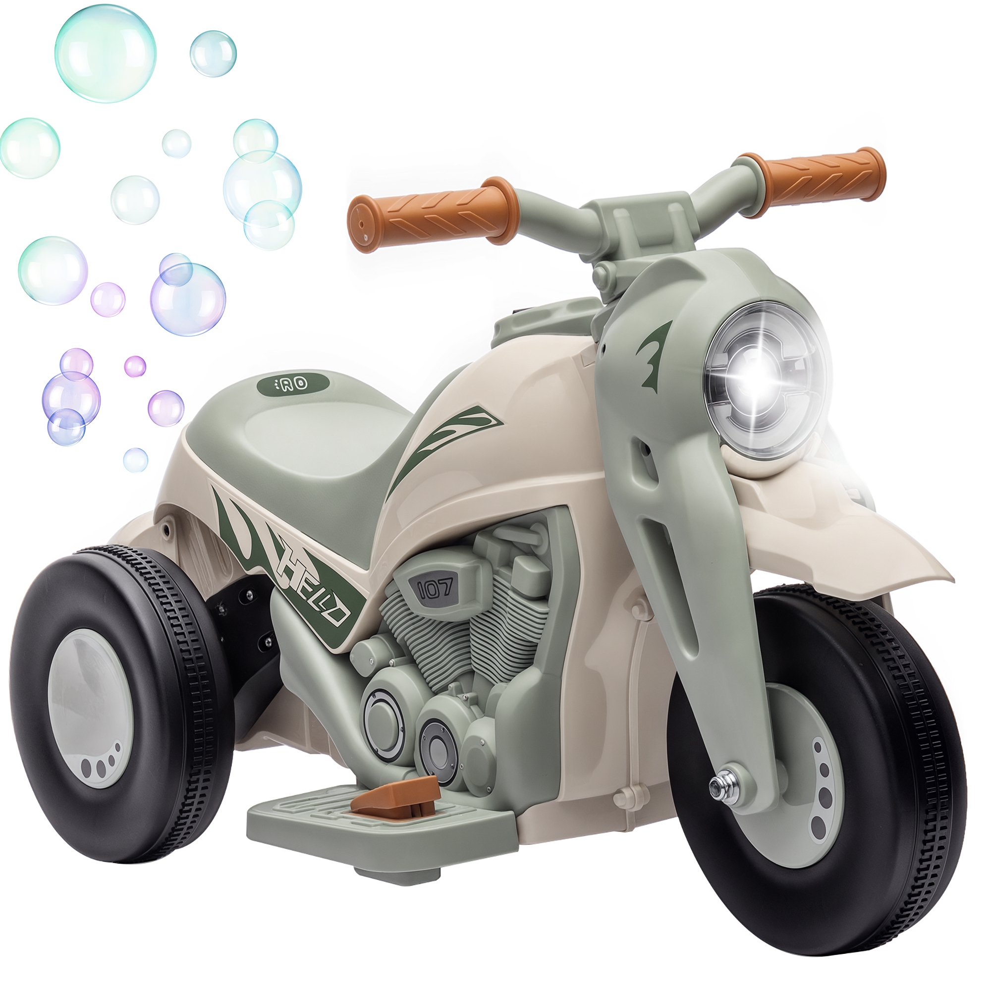 Dreirädriges Elektromotorrad Für Kinder Von 2-5 Jahren, 6v, Mit Seifenblasen, Licht- Und Soundeffekten, Cremeweiß