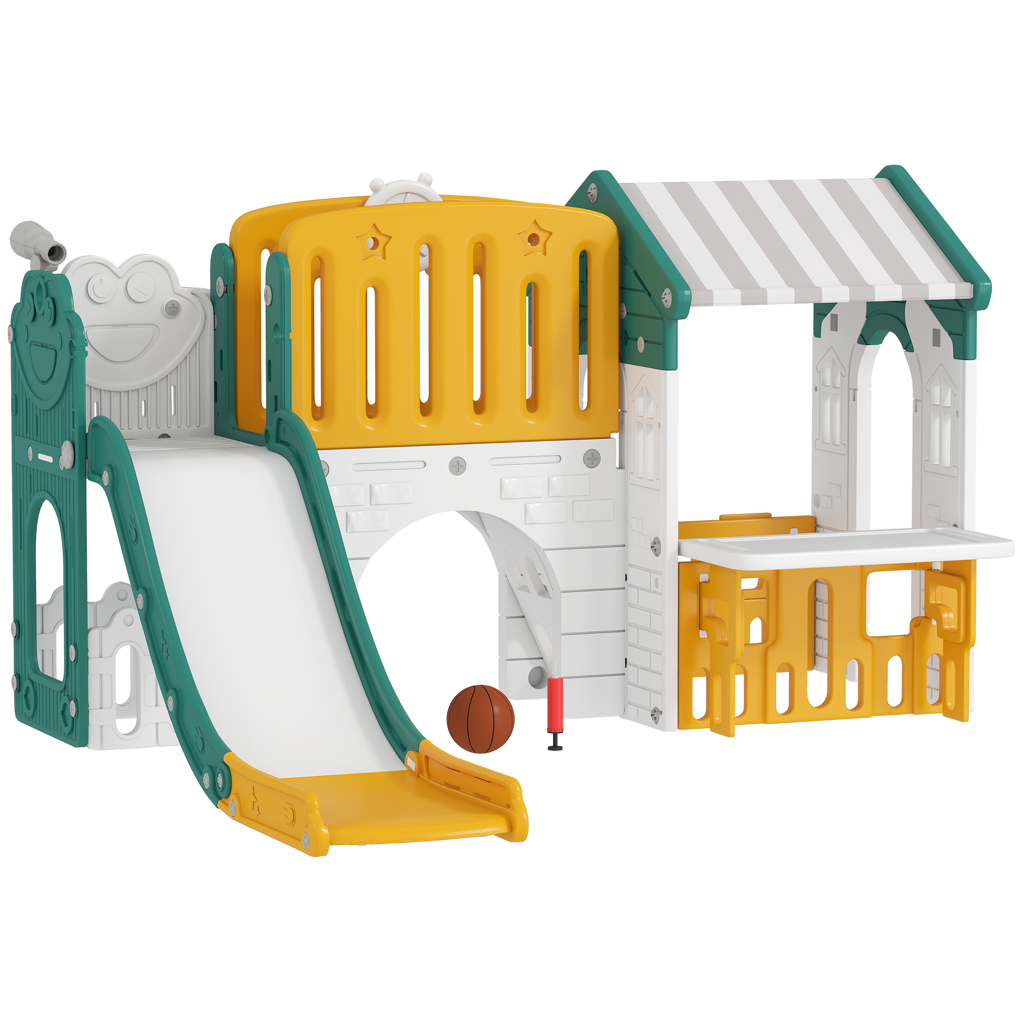 7-in-1 Kinderrutsche, Indoor-spielhaus Mit Basketballkorb Und -brett, Klettergerüst, Alter 1-4 Jahre, Kunststoff, Leuchtende Farben