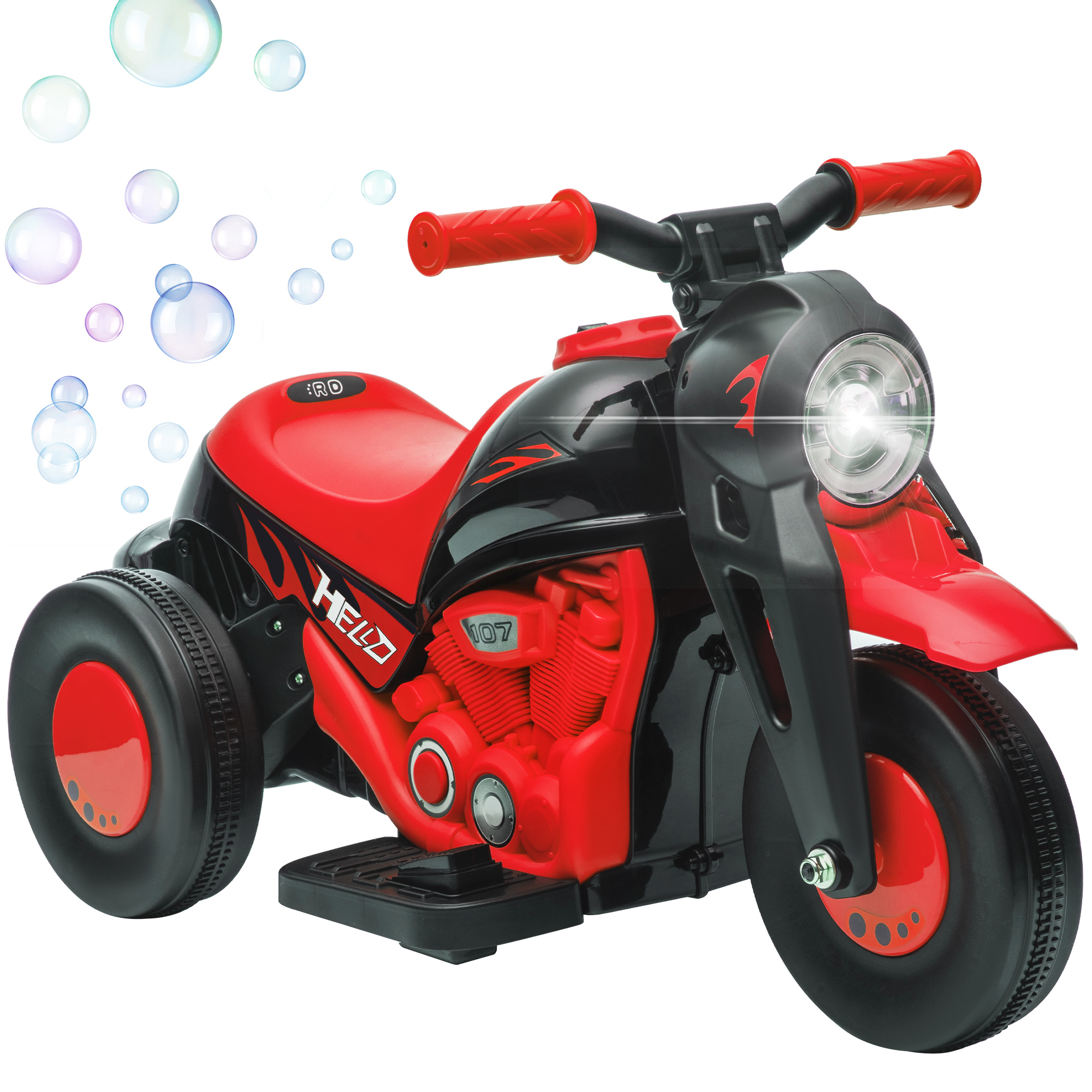 Dreirädriges Elektromotorrad Für Kinder Von 2-5 Jahren, 6 V, Mit Seifenblasen, Licht- Und Soundeffekten, Geschwindigkeit 3 Km/h, Leuchtend Rot