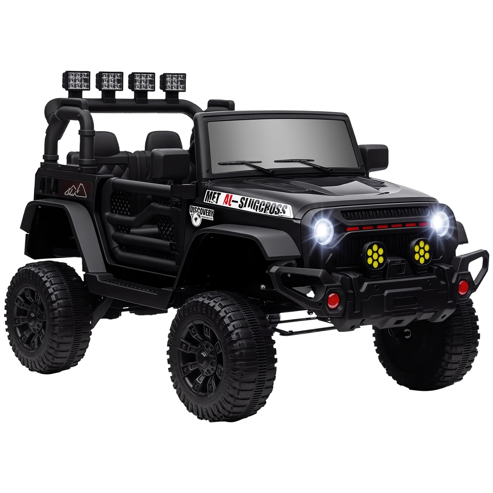 Elektro-geländewagen Für Kinder Mit 2,4-ghz-fernbedienung, Zwei 12-v-motoren, Hupe Und Led-beleuchtung, 100 X 63 X 65 Cm, Schwarz