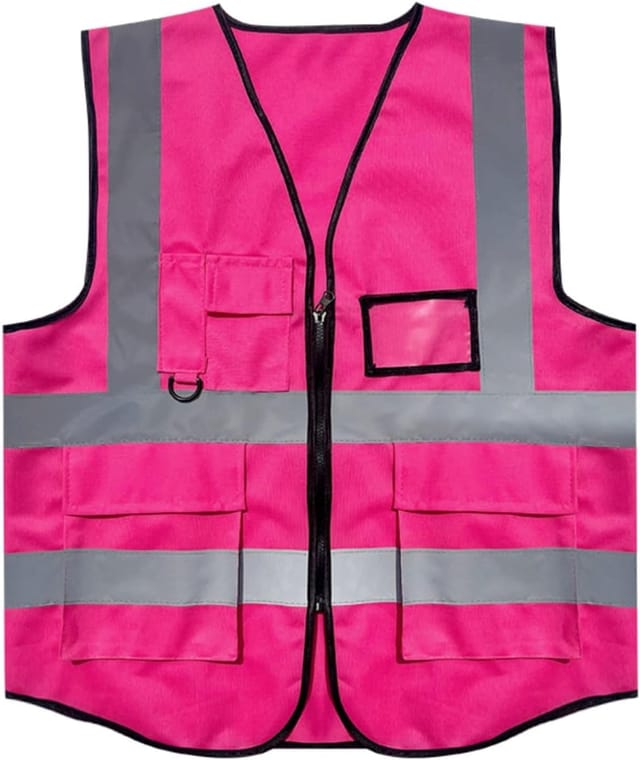 Rosa XL-Sicherheitsweste mit Taschen und Reißverschluss, Netz-Warnweste, reflektierende Jacke für erwachsene Frauen, Warnweste mit Reißverschluss
