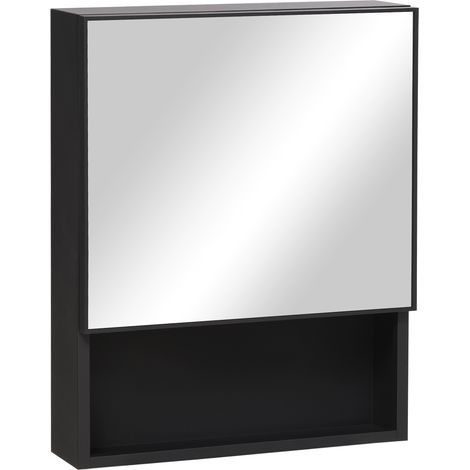 Hibi Mono Stainless Steel Wall-mounted Bathroom Cabinet With Mirror, 2 Interior Shelves & Glass Shelf, 46x13.5x58cm