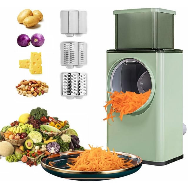 Multifunktionaler Gemüseschneider, Rotationszerkleinerer, Käsereibe, 3-in-1-schredder, Hobel, Mühle, Salatmaschine Mit Edelstahl-rollmessern Für Gemüse, Obst, Nüsse