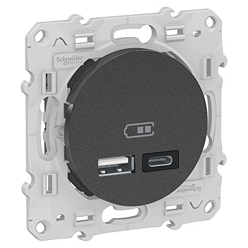 Schneider Electric - Odace - Doppelte Usb-buchse - Typ A+c - Anthrazit - 5 Vdc - 2.4a - S540401