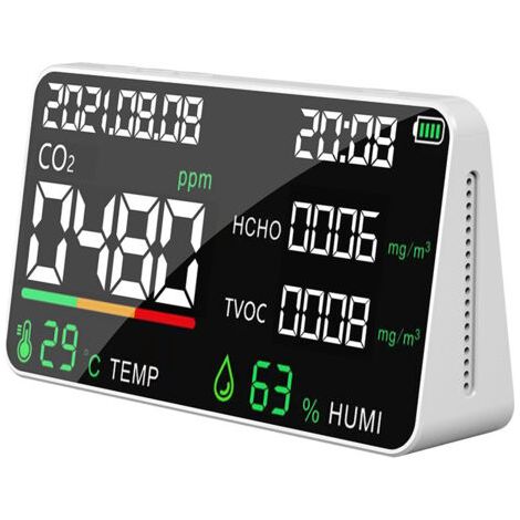 Detector De Calidad Del Aire De Co2, Detector De Dióxido De Carbono De Co2, Monitor De Co2, Sensor Detector De Temperatura Y Humedad De Contaminación Del Aire 6 En 1 Con Visualización En Tiempo