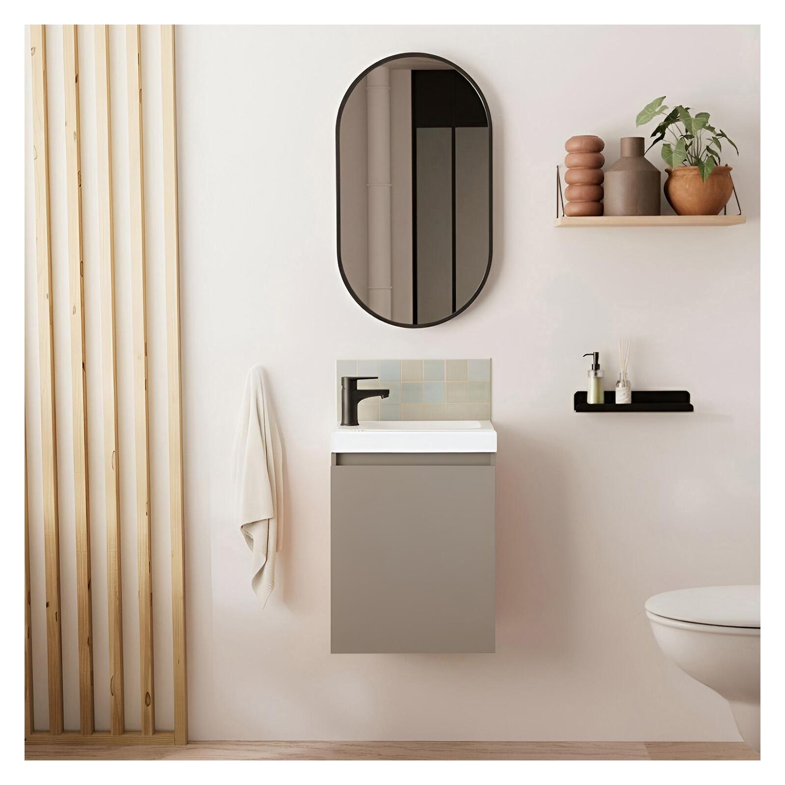 Meuble Lave-mains Lisa + Robinet Noir + Miroir Ovale