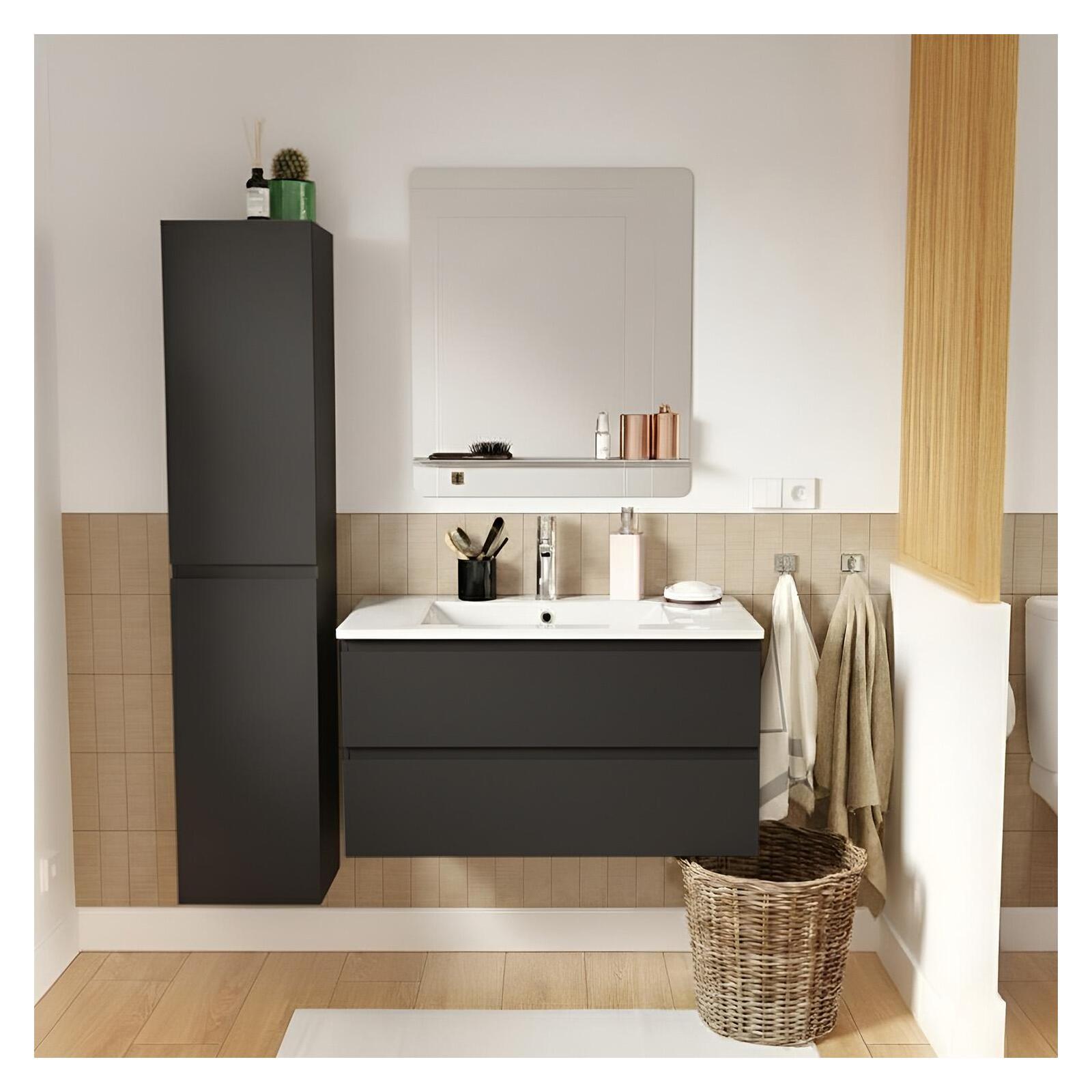 Ensemble Meuble Vasque Sorrento 80cm Avec Robinet, Miroir Et Colonne