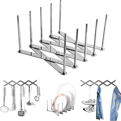 Sabir Support De Couvercle Télescopique, 1 Pcs Pot Lid Organizer Stainless Steel, Couvercle De Casserole Multifonction, Support De Ranger Pour Placard De Cuisine, Accessoires Pour Cuisine 135.77.2cm