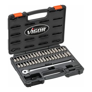 VIGOR Ratschenschlüssel, Bit Satz, 3/8 (10 mm) Sechskant massiv, Tamper Resistant TORX Profil, Innen TORX Profil, Innen Sechskant Profil, Innen Vielz