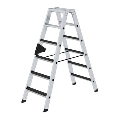 Günzburger Steigtechnik - Stufen-Stehleiter beidseitig begehbar mit clip-step R13 2 x 6 Stufen - 041639