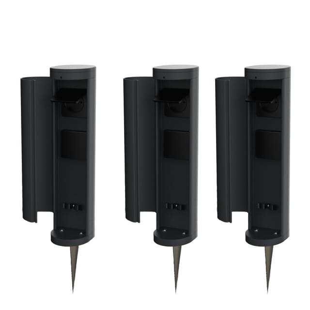 3x Novatool Gartensteckdose 3x Steckdosenturm 2-fach Anthrazit mit Blende mit Erdspieß Steckdosenleiste, Montageplatte, Dübel und Schrauben, Erdspieß