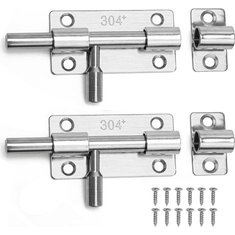 2pcs Stainless Steel Door Lock - Sliding Latch With Screws For Door, Window, Bathroom, Fence, Garden Shed - Rust Proof Bolt